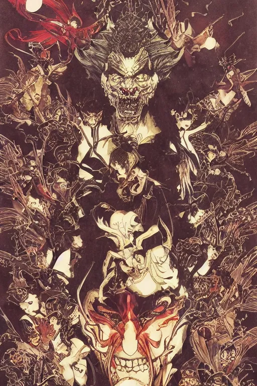 Image similar to 中 元 节, 中 国 鬼 节, king of hell, comic book page, symmetrical, by yoichi hatakenaka, masamune shirow, josan gonzales and dan mumford, ayami kojima, takato yamamoto, barclay shaw, karol bak, yukito kishiro