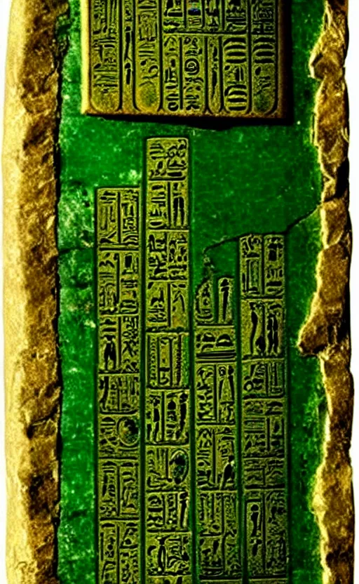Image similar to emerald tablet, ancient egyptian