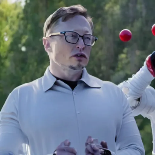 Image similar to film still of elon musk dueling bill gates with a fencing saber, epic cinematic