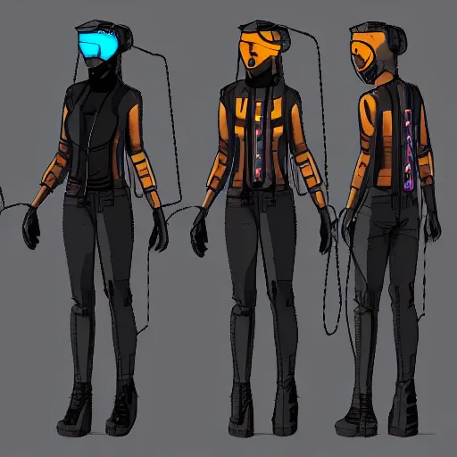 Image similar to cyberpunk hacker character concept art