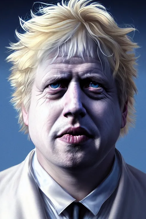 Prompt: Boris Johnson looks exactly like Rick Sanchez, unibrow, white robe, big eyes, 3d octane render, symmetrical, highly detailed, digital painting, artstation, concept art, smooth, sharp focus, illustration, cinematic lighting, art by artgerm and greg rutkowski and alphonse mucha