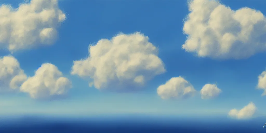 Image similar to peaceful puffy clouds, mate painting, concept art, 4K