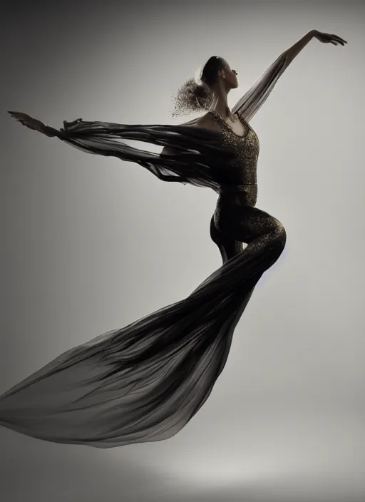 Image similar to a Photorealistic dramatic hyperrealistic render of a glamorous beautiful Female smoke dancer by Ken Brower and Deborah Ory of NYC Dance project,Lois Greenfield,Flowing cloth and smoke,Beautiful dynamic dramatic dark moody lighting,volumetric,shadows,cinematic atmosphere,Octane render,8K