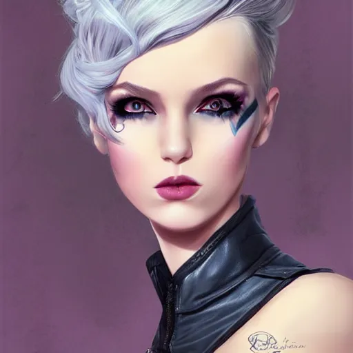 Prompt: beautiful punk ice cream birthday princess wearing a leather jacket, colored hairupdo, style of charlie bowater, hyphaea, tom bagshaw, sarah joncas, artgerm, portrait in artstation
