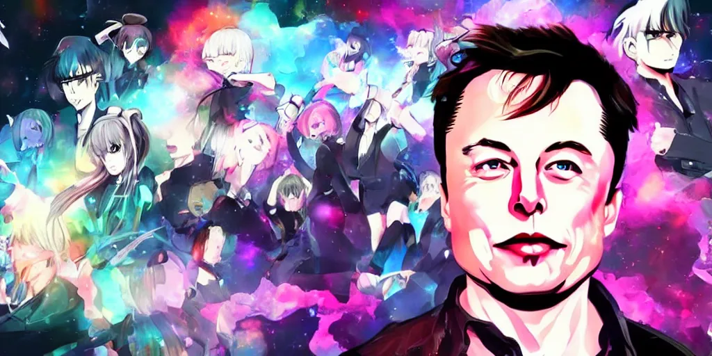 Prompt: , Elon musk in the style anime, made by Waya Steurbaut YT, anime art, cinematic, epic, dark, colourful