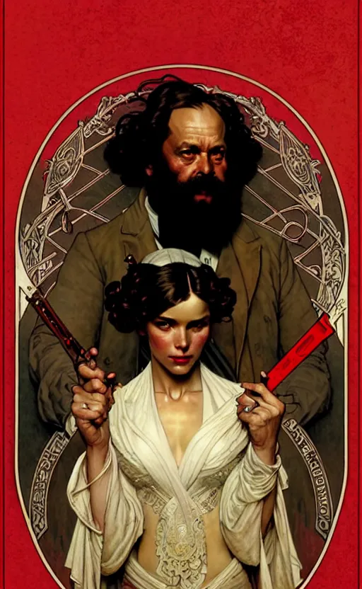 Image similar to karl marx 6 6 6 gorgeous lighting by weta studio, mucha, bautista and norman rockwell and greg rutkowski and tom bagshaw and james gurney and lucasfilm