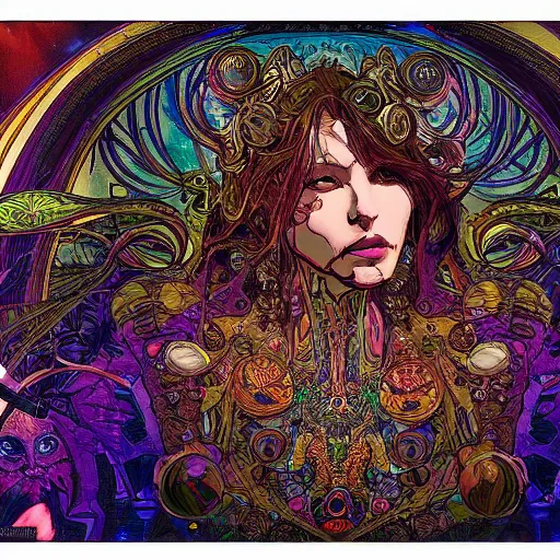 Image similar to deepdream eldritch cosmic intergalactic nightmare by greg rutowski scott fischer dzo alphonse mucha yoji shinkawa incredible horror art psychedelic trippy gorgeous beautiful terror art artstation hyperrealism sci - fi lifelike maximalist