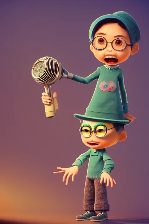 Prompt: classic microphone, isometric 3d, ultra hd, character design by Mark Ryden and Pixar and Hayao Miyazaki, unreal 5, DAZ, hyperrealistic, octane render, cosplay, RPG portrait, dynamic lighting, intricate detail, summer vibrancy, cinematic