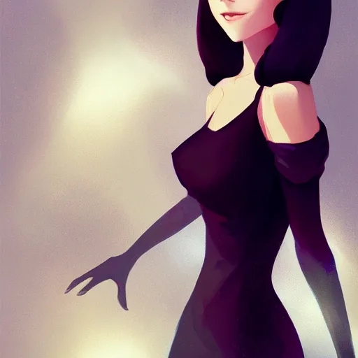 Image similar to , a beautiful woman with dark brown hair wearing a black dress, fantasy, by lois van baarle, Ilya Kuvshinov, Stanley Artgerm Lau, WLOP, Rossdraws, trending on artstation,