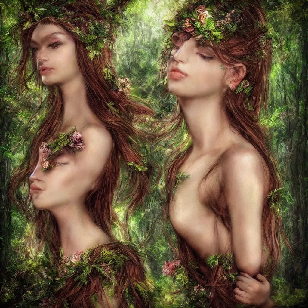 Image similar to “beautify attractive forest nymph, magical, portrait, hyper realistic”