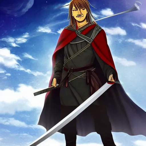 Prompt: boromir in an anime world, holding a sword, incredibly detailed, ultra realistic