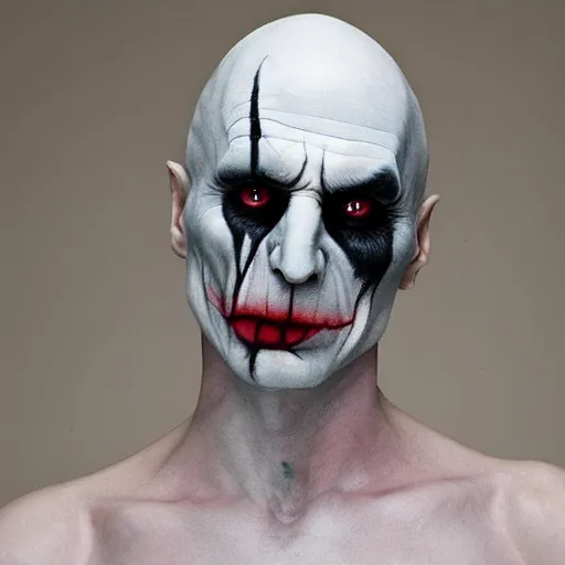 Image similar to voldemort with joker makeup, highly detailed