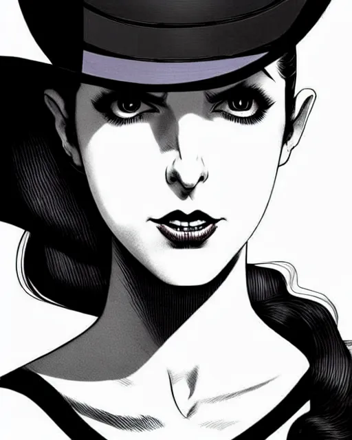 Image similar to beautiful Anna Kendrick Zatanna DC Comics floating on stage, wearing a top hat, symmetrical face symmetrical eyes, smiling, fantasy, intricate details, atmospheric, elegant, concept art, art by artgerm and eiichiro oda, Norman Rockwell