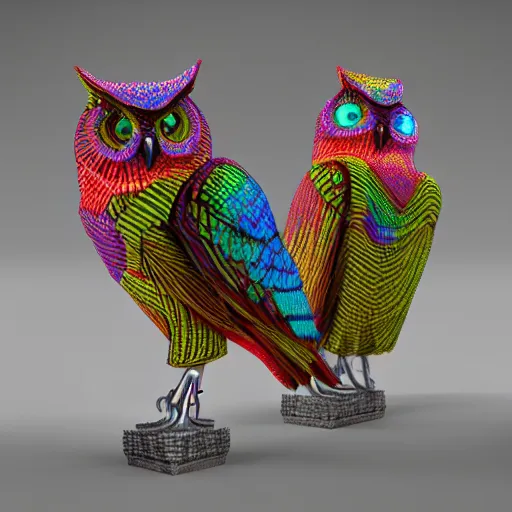 Prompt: symetrical grainy radiating stream cube owl rainbow baluster amarone, by henriette grindat and ilya kuvshinov and walt disney, rococo, rendered in cinema 4 d, # micro