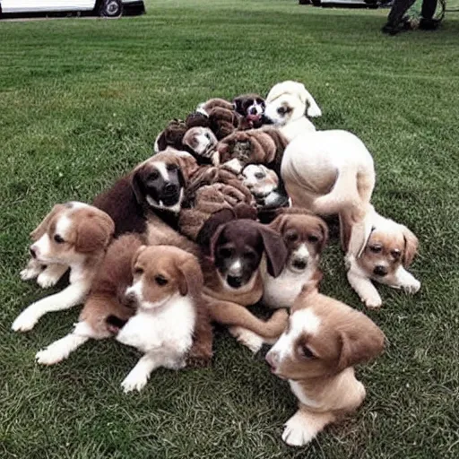 Image similar to a tornado made out of puppies