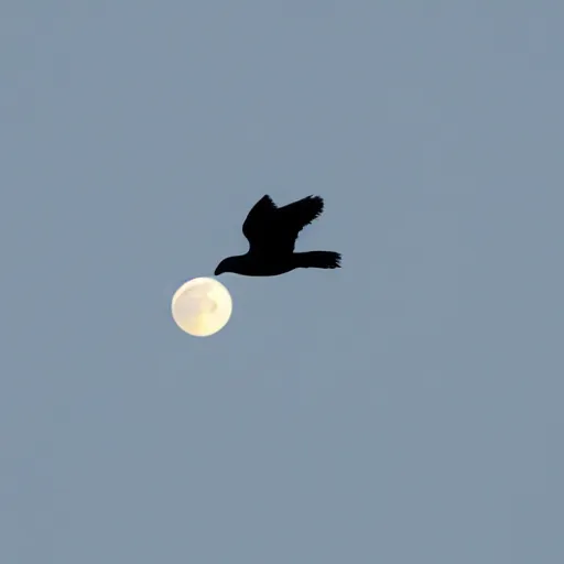 Image similar to a photo of a bird flying in front of a full moon