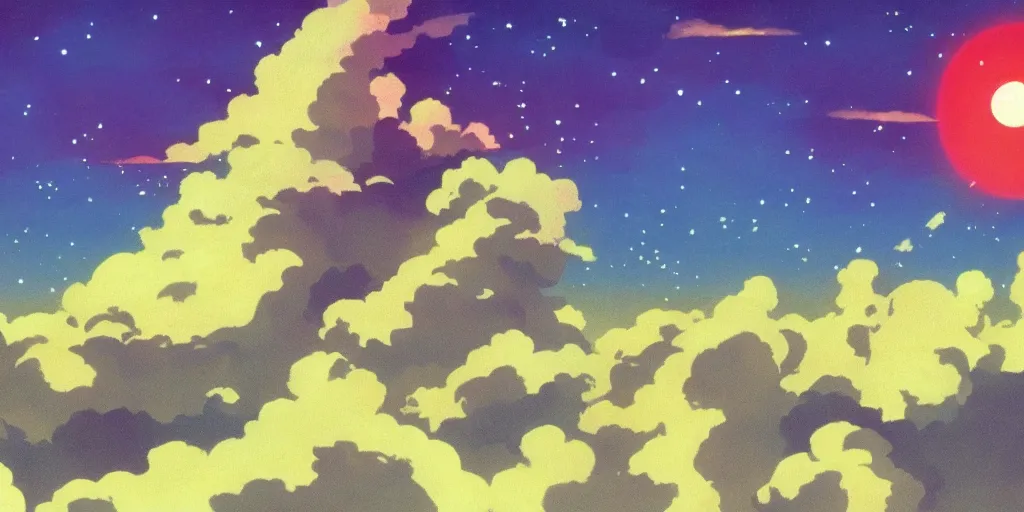 Image similar to lo - fi nuclear explosion to study and chill to, wallpaper, studio ghibli, anime, pastel colors