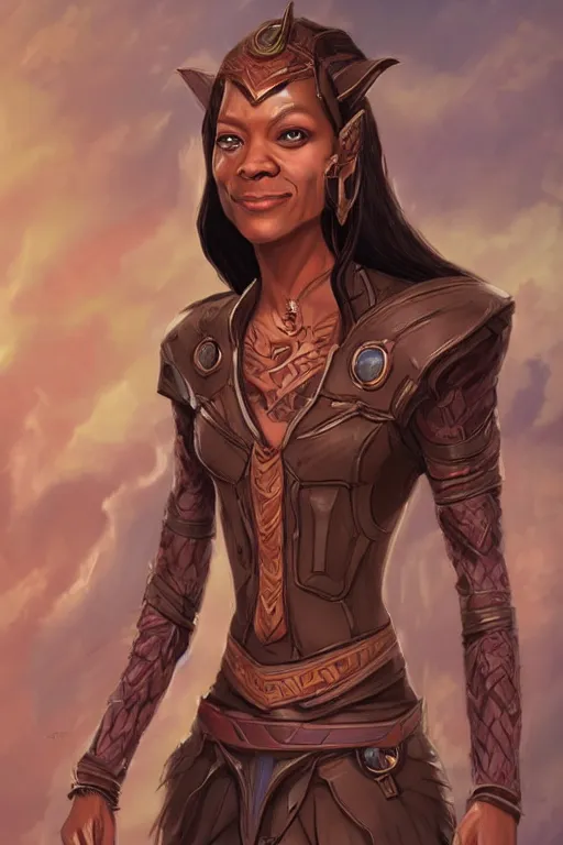 Prompt: zoe saldana portrait as a dnd character fantasy art.