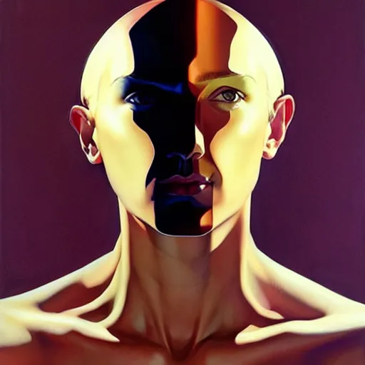 Image similar to art by joshua middleton, a tall chrome - skinned god walks the earth, reflective skin, chrome, skin with a mirrror like finish