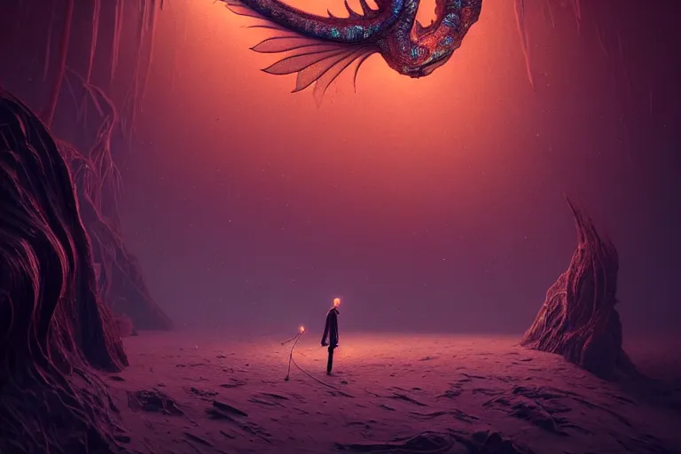 Prompt: creature in a alaska, backlit, warm tones, bioluminescent bioluminescent translucent translucent : : by michal karcz, daniel merriam, victo ngai and guillermo del toro : : ornate, dynamic, particulate, intricate, elegant, highly detailed, centered, artstation, smooth, sharp focus, octane render, 3 d