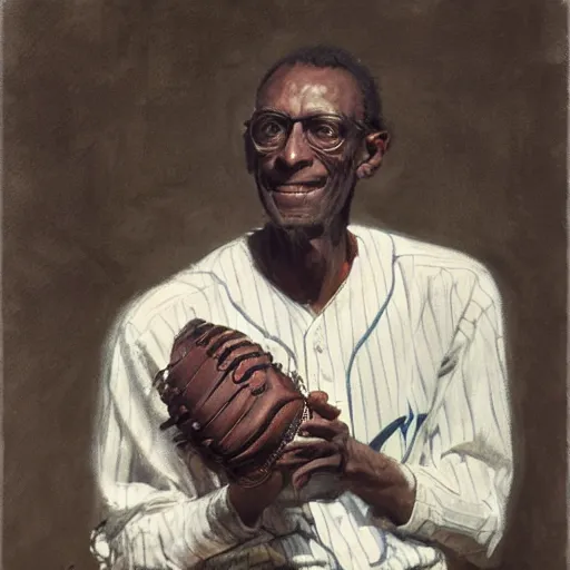 Image similar to portrait of satchel paige holding a baseball, by jeremy mann, anders zorn, greg rutkowski.