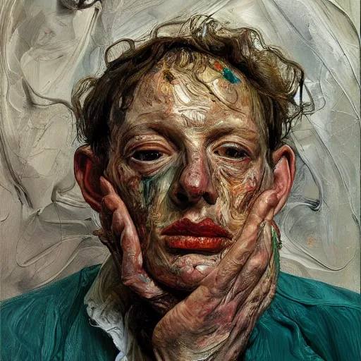 Image similar to high quality high detail painting by lucian freud and jenny saville, hd, dead, turquoise