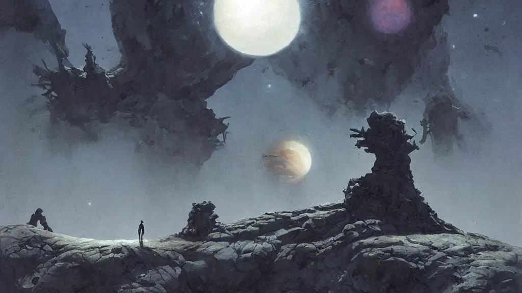 Image similar to eerie atmospheric alien worlds by john schoenherr and glenn barr, epic cinematic matte painting