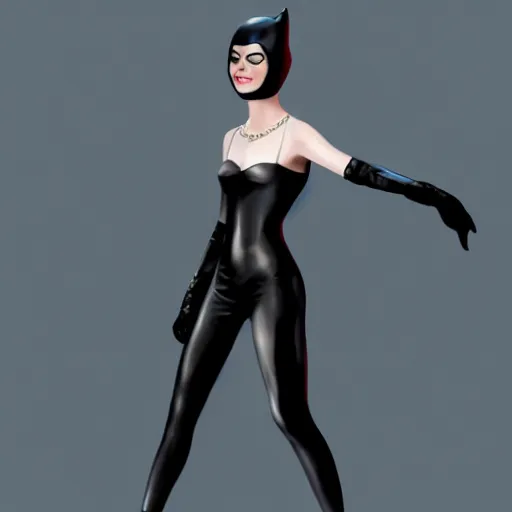 Image similar to Full-body portrait of Emma Stone as catwoman, trending on Artstation, realistic studio lighting, realistic shadows, by Jason Chan