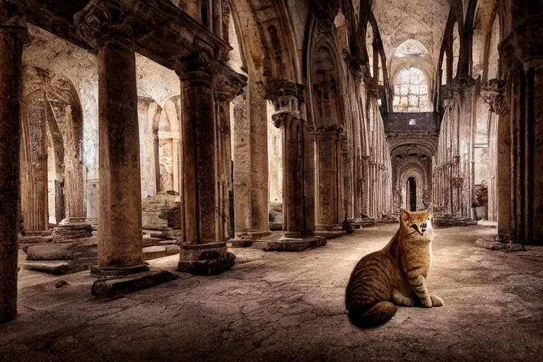 Image similar to ancient cathedral of forgotten cat people, national geographic, strong perspective, sacred perfect lighting,