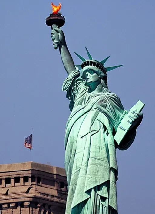 Image similar to the statue of liberty has the face of the devil