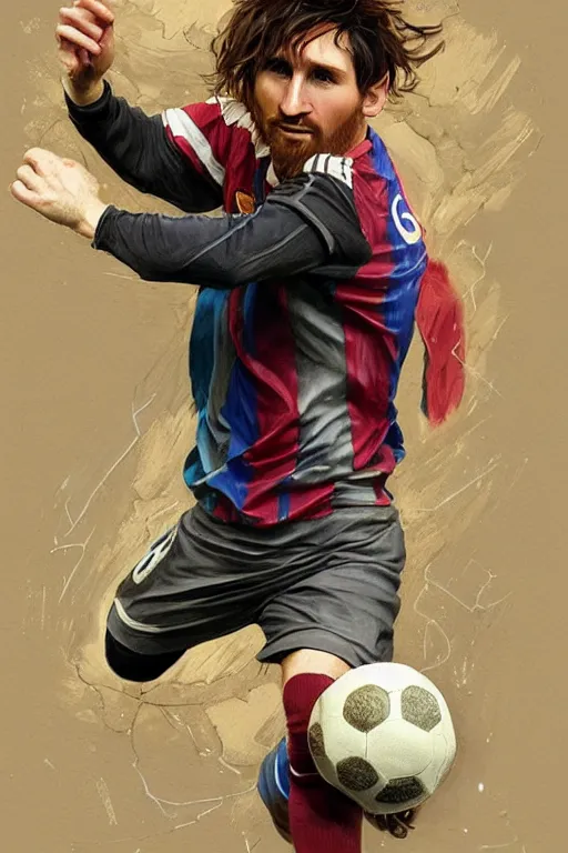 Image similar to male cottagecore lionel messi holding a soccer ball, intricate, swagger, highly detailed, digital painting, artstation, concept art, smooth, sharp, focus, illustration, art by artgerm and greg rutkowski and alphonse mucha