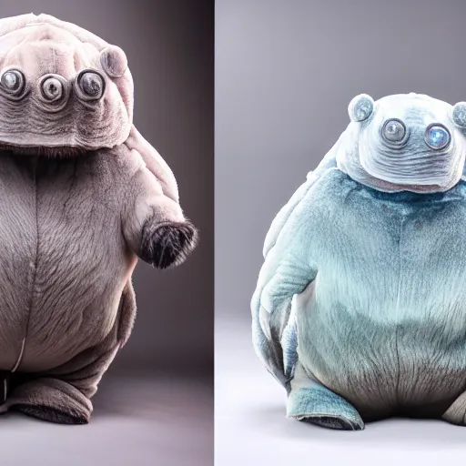 Image similar to photo of an enormous tardigrade with fur, studio photography