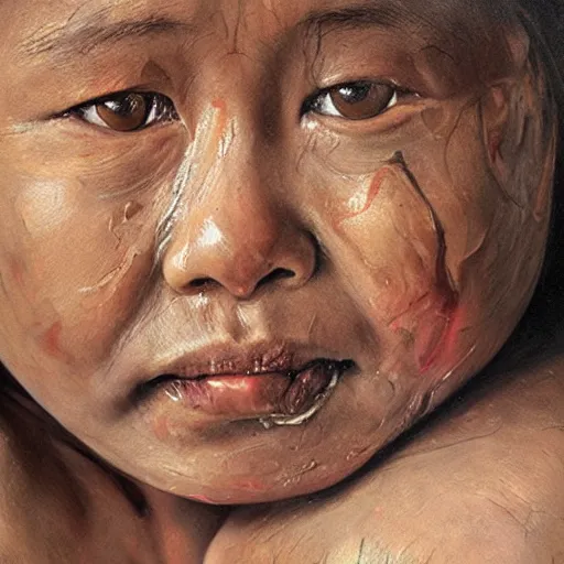 Prompt: high quality high detail painting by jenny saville, hd, old kalimantan kayan people, photorealistic lighting