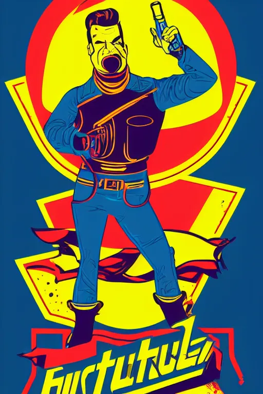 Image similar to fallout 7 6 retro futurist illustration art by butcher billy, sticker, colorful, illustration, highly detailed, simple, smooth and clean vector curves, no jagged lines, vector art, smooth andy warhol style