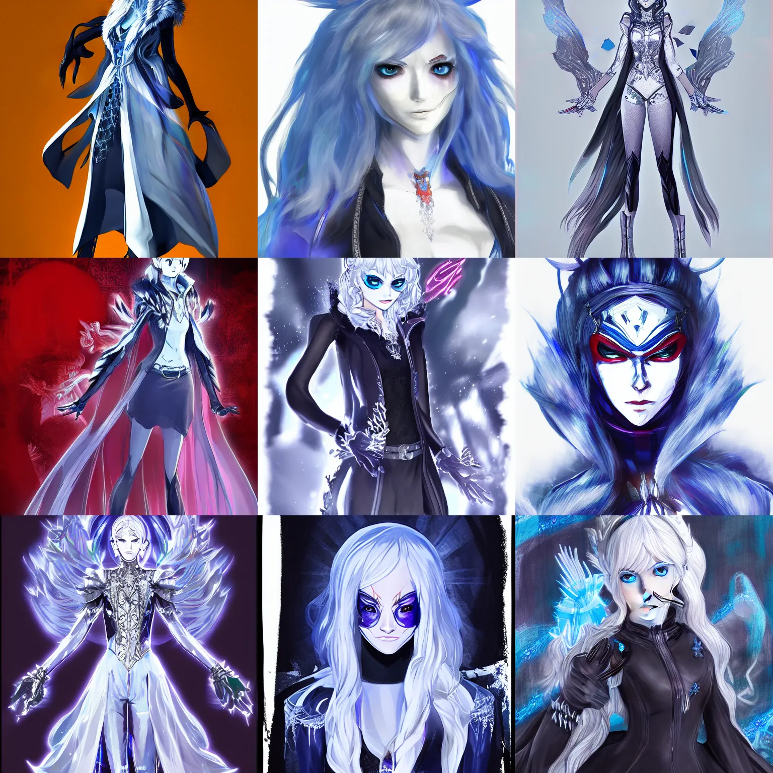 Prompt: highly detailed full body portrait of the ice queen with glowing eyes, persona 5 concept art