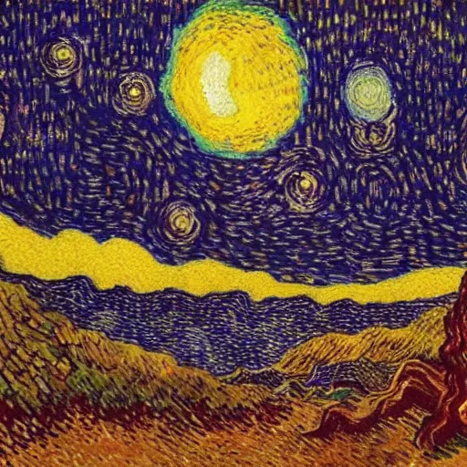 Image similar to Vincent Van Gogh style pointillism painting of a Tatooine sunset