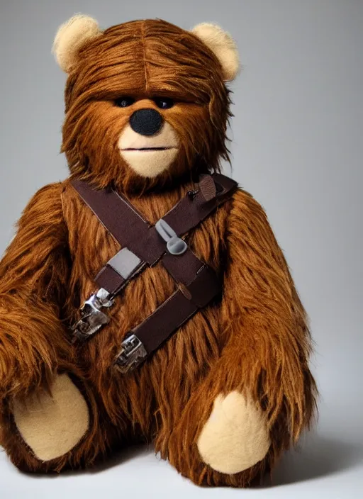 Prompt: teddy bear as chewbacca, stuffed toy, product photo, jellycat, dslr, volumetric lighting, annie leibovitz