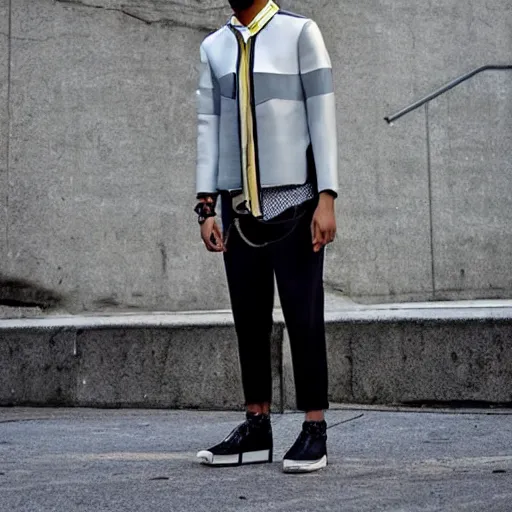 Image similar to futuristic menswear street fashion