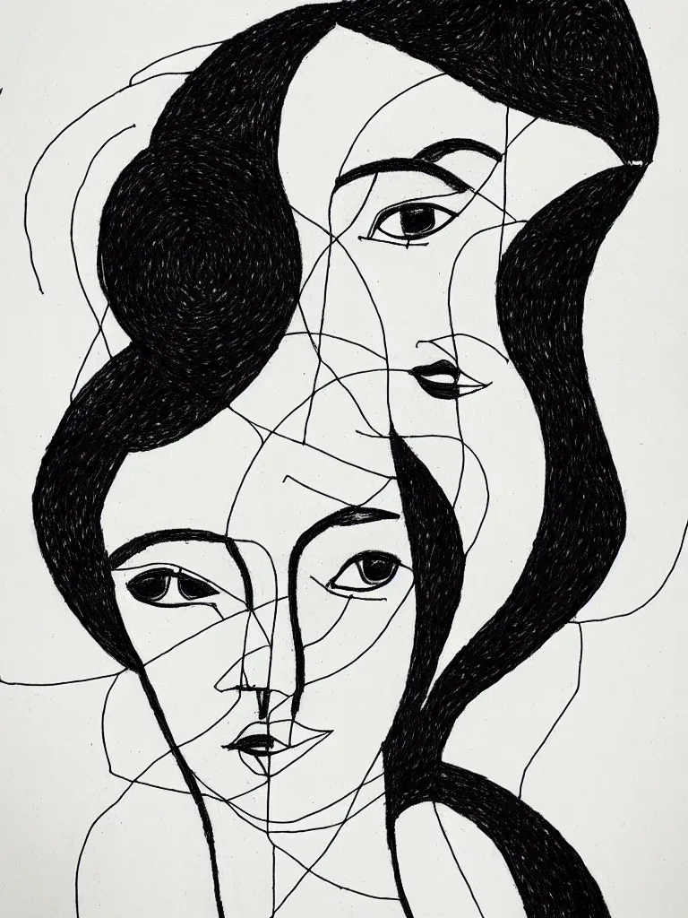 Image similar to beautiful intricate female portrait, one line drawing, bold sketch inspired by bauhaus and henri matisse.