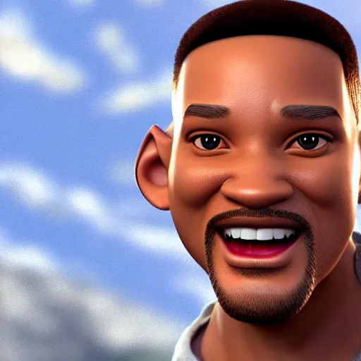 Image similar to hyperdetailed 3 d cartoon render of cartoon will smith in a confident expressive pose, cartoon eyes!!!!! caricature, exaggarated facial features, cute cartoon style, white background, low angle shot, cinematic studio lighting, studio quality, octane render, unreal engine 5, trending on artstation, art by sebastian jm, 8 k