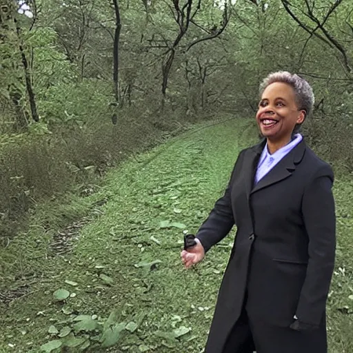 Image similar to chicago mayor lori lightfoot was spotted on woodland trail cam at midnight green night vision