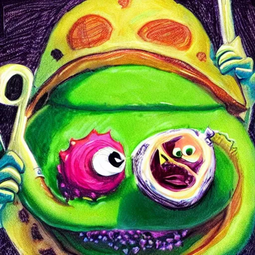 Prompt: a tennis ball monsters eating pancakes, colorful, digital art, fantasy, magic, chalk, trending on artstation, ultra detailed, professional illustration by basil gogos