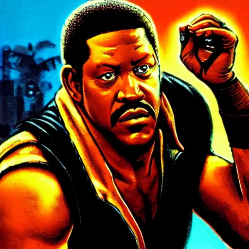 Prompt: portrait of forest whitaker in double dragon video game splash screen