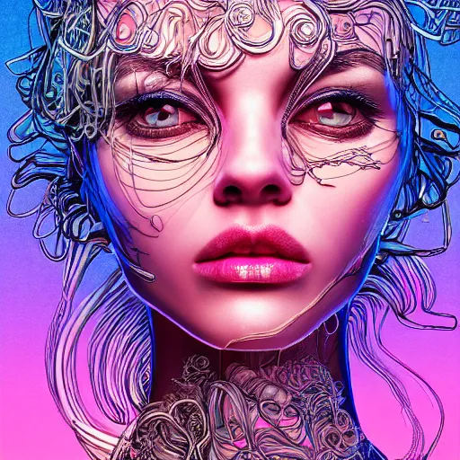Image similar to the portrait of an unbelievably beautiful woman partially made of onion rings, an ultrafine detailed illustration by james jean, final fantasy, intricate linework, bright colors, behance contest winner, vanitas, angular, altermodern, unreal engine 5 highly rendered, global illumination, radiant light, detailed and intricate environment
