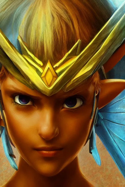 Prompt: Navi from Zelda, oil on canvas, intricate, portrait, 8k highly professionally detailed, HDR, CGsociety