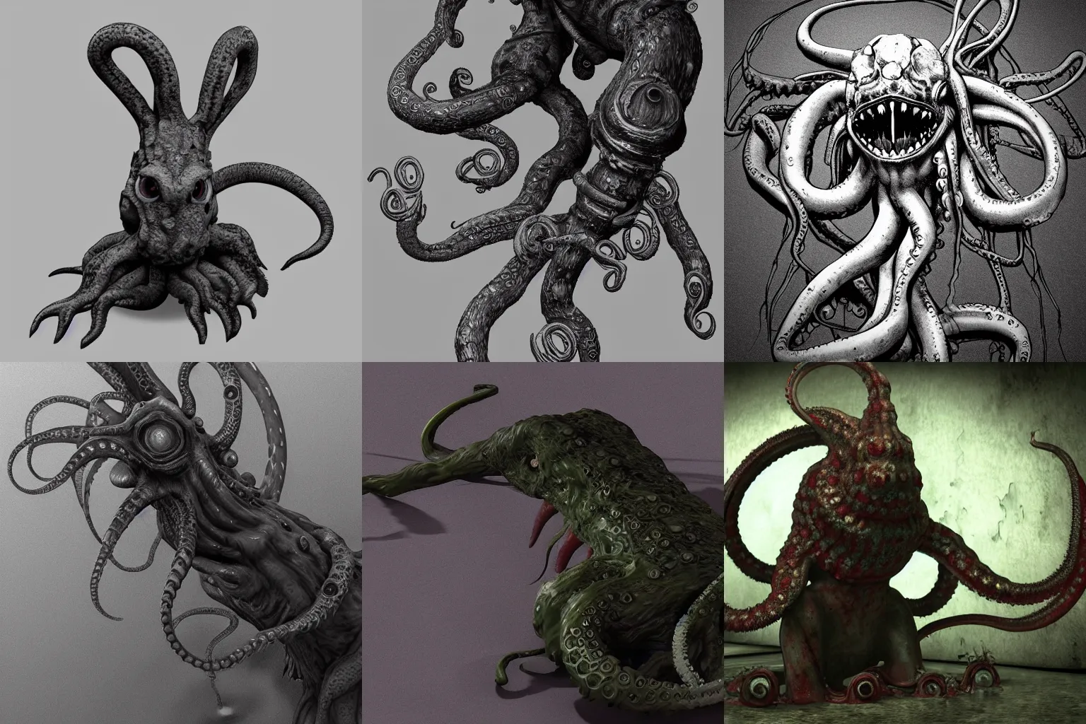 Prompt: hp lovecraft rabbit monster, tentacles coming out of it, horror, resident evil, trending on artstation HD, concept art, 3d render