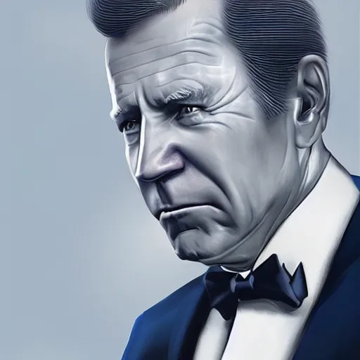 Image similar to joe biden as james bond, hyper realistic, amazing detail digital art, cgsociety, artstation