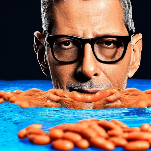 Prompt: jeff goldblum emerging from a pool of baked beans ( sony a 7 r iv, symmetric balance, polarizing filter, photolab, lightroom, 4 k, dolby vision, photography awardm, voque, perfect face )