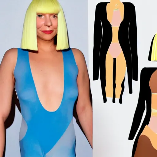 Image similar to sia furler wearing a skin colored leotard full body artistic photoshoot