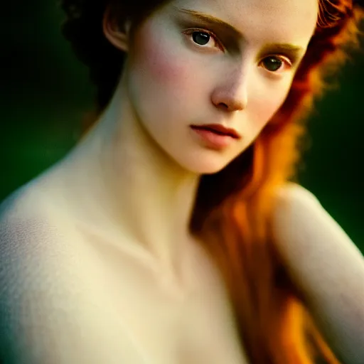 Prompt: photographic portrait of a stunningly beautiful ethereal angelic renaissance female in soft dreamy light at sunset, beside the river, soft focus, contemporary fashion shoot, hasselblad nikon, in a denis villeneuve and tim burton movie, by edward robert hughes, annie leibovitz and steve mccurry, david lazar, jimmy nelsson, extremely detailed, breathtaking, hyperrealistic, perfect face
